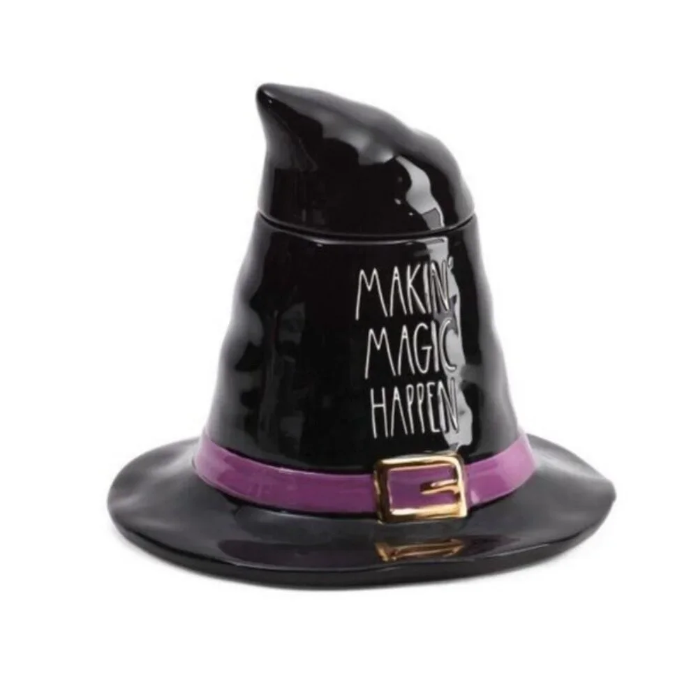 Rae Dunn Makin Magic Happen Witch Hat Ceramic Cookie Jar Canister 10